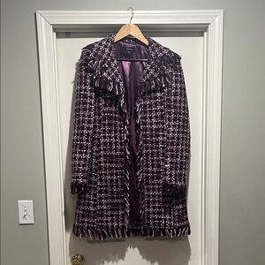 bebe Purple Tweed Fringe Open-Front Blazer